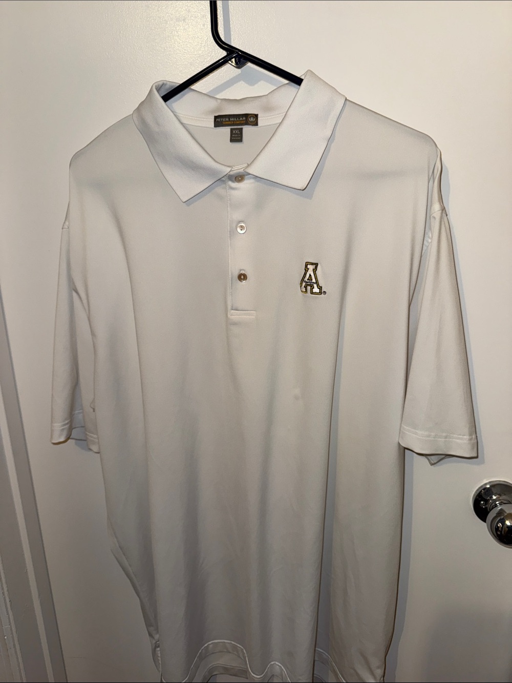 Peter Millar Men's Appalachian State White Polo with ‘Block A' Patch